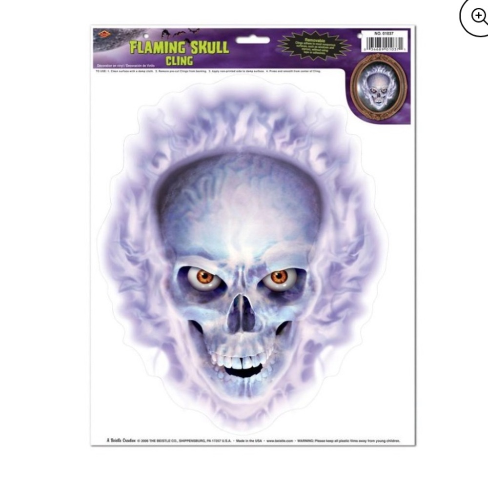 Flaming skull Halloween decal sticker window clings